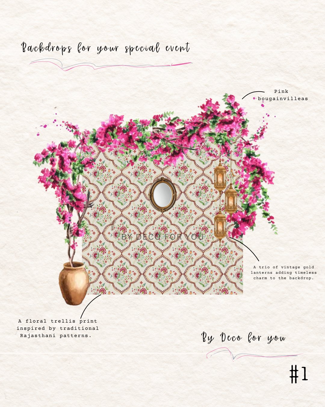 Bougainvillea floral trellis backdrop concept design
