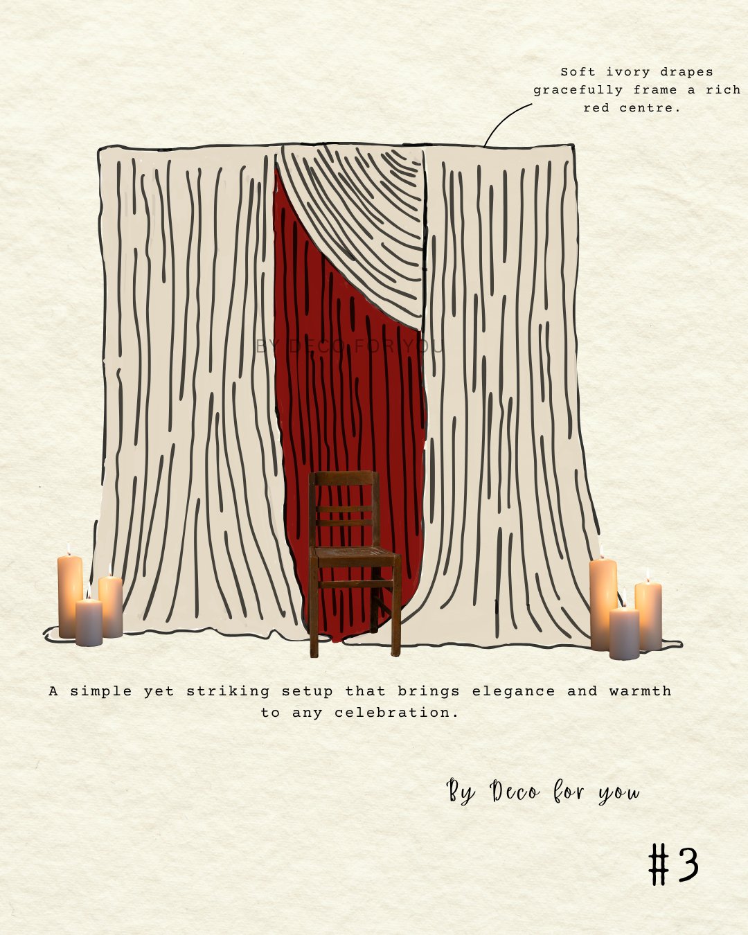 Ivory and red draped backdrop concept design